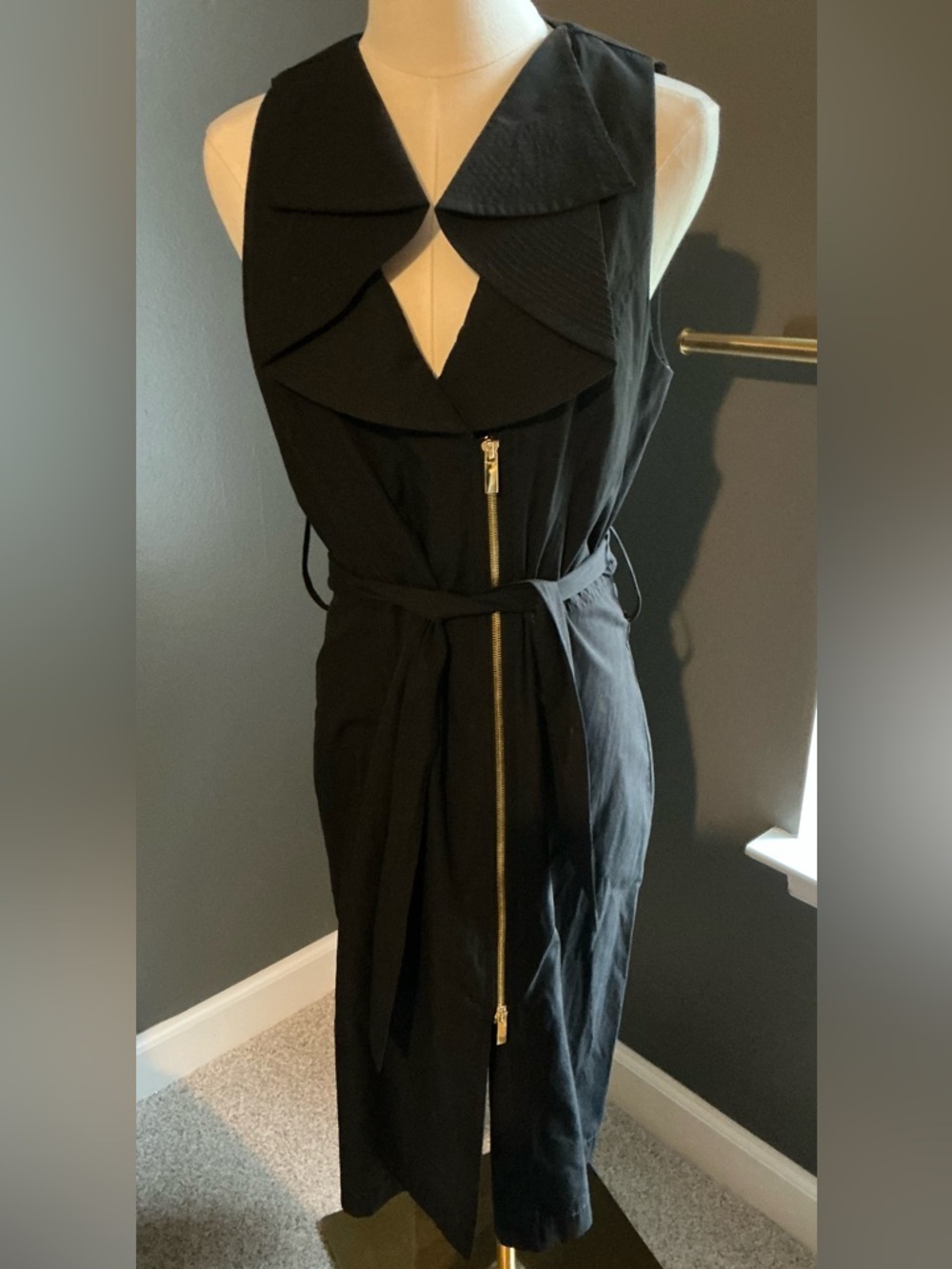Joseph Ribkoff Black Tie Waist Dress, Zipper, Ruffle Collar, size 6